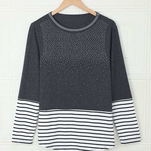 JUST IN! GRAY Rhinestone beaded Long Sleeve Top - Picture 10 of 14